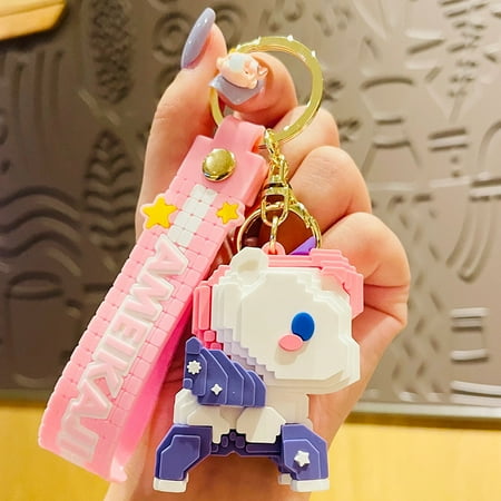 

Unicorn Model Key Pendant with Ring & Strap Cute Cartoon Building Blocks Hanging Decor for Car Bag Gift for Girls New