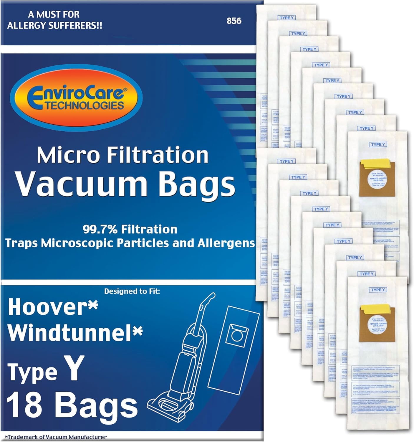 MHAWBL-Type Y Replacement Micro Filtration Vacuum Bags Designed to fit Hoover Windtunnel Upright 18 Pack