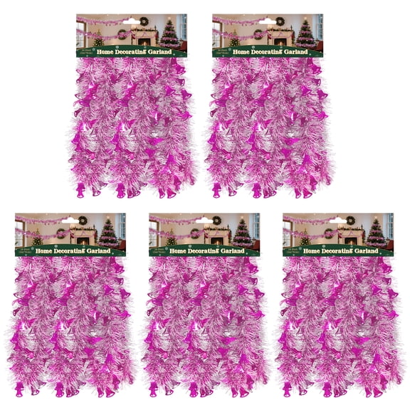 5PACK 10Feet Christmas Bell Tinsel Garland,Sliver and Pink Metallic Tinsel Twist Garland Glittering Decoration for Christmas Tree Decor Wedding Summer Luau Birthday Party Indoor Hanging Home