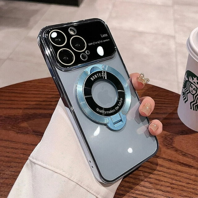 SuperShield Phone Case for iPhone 15 Pro Max Coridbrief Large Window Phone Case Leak Label Magnetic Bracket for iPhone 15 Pro Max MagSafe Satad Case - Blue