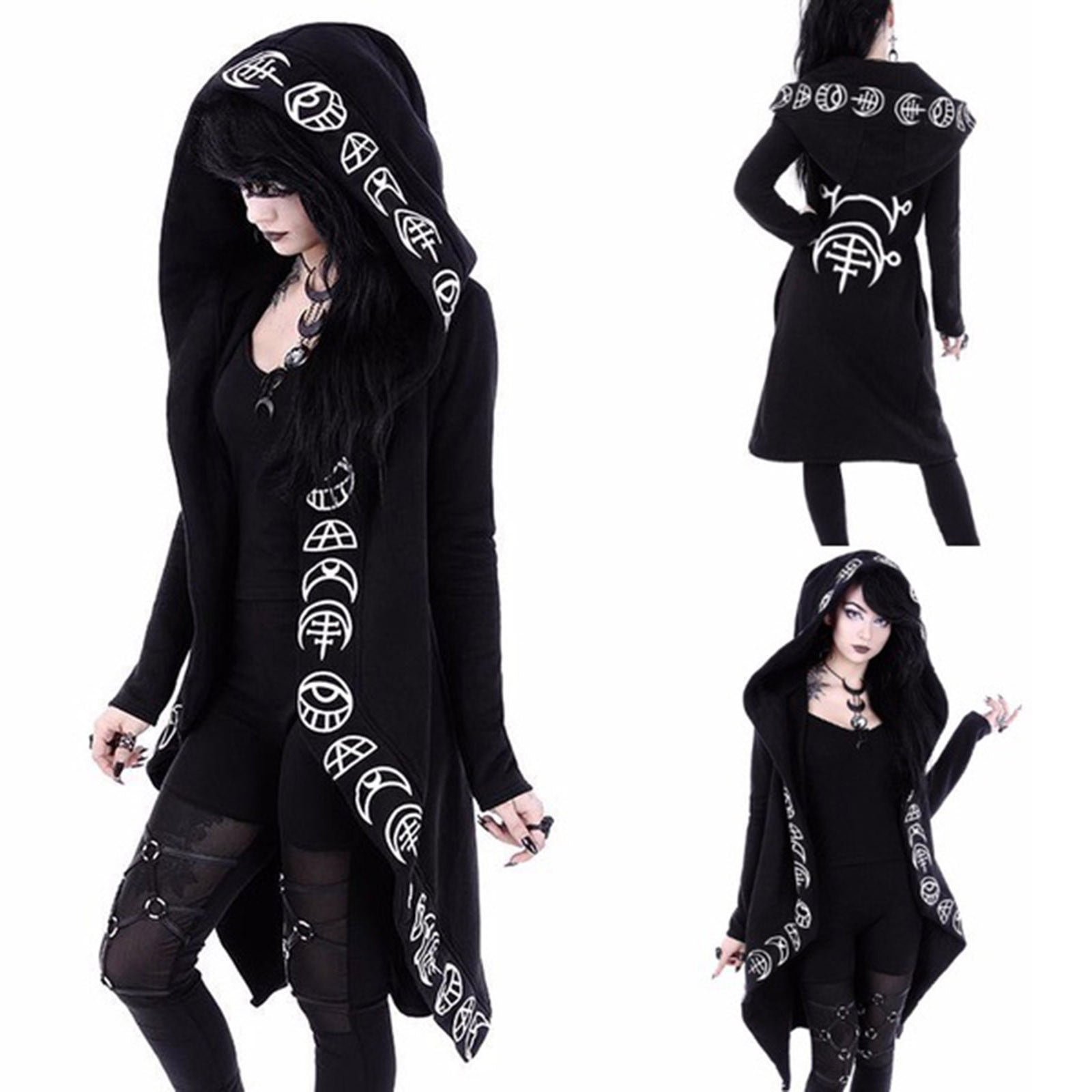 Hoodies for Women,Loose Gothic Punk Long Sleeve Hoodie Sweatshirt Print Tops Blouse T-Shirt Dress