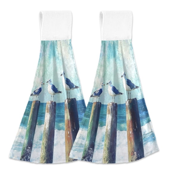 BZSMCE Hanging Hand Towels Fashion Seaside Serenity Pattern 2-Pack - Velcro Style Bathroom Kitchen Towels