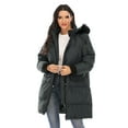 thumbnail image 3 of FANNYC Women's Winter Cotton Thick Down Jacket Warm Draw Back Waist Coat Windproof Mid-Length Hooded Detachable Hat With 5 Pockets,Black/ Black Gray,M-2XL, 3 of 7