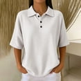 thumbnail image 2 of Women's Waffle Polos Shirts Short Sleeve Henley T Shirt Summer Casual Loose Tops, M, 2 of 4