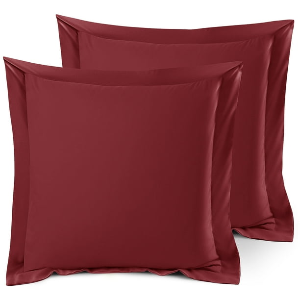Set of 2 Euro 26"x26" Size Pillow Shams Burgundy Red, Hotel Luxury Soft