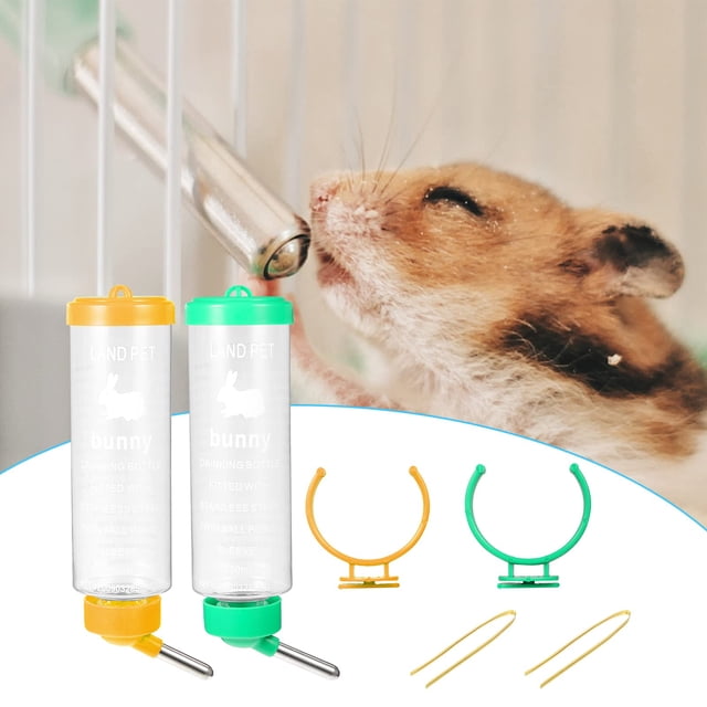 Wosthever 2 unids/set botella para beber de Animal PEQUEÑO a prueba de fugas duradera y fácil de embotellar para animales pequeños amarillo y verde