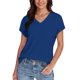 thumbnail image 5 of Tops de Manga Corta para las Mujeres Suelto Ajuste Cuello en V Manga Raglan Hendidura, Moda Blusa Sólida para el Hogar Y Diario, 5 of 8