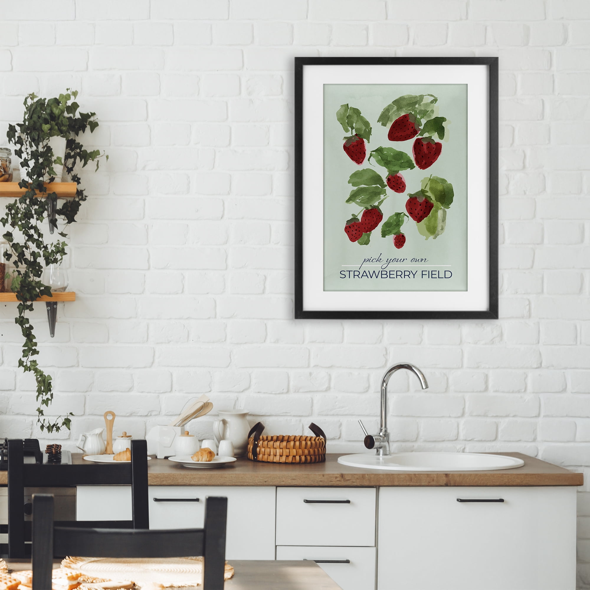Stupell Industries Strawberry Field Pick Your Own Black Framed Print Under Glass, design by Lucille Price