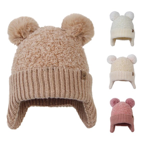 TBWNWG Adorable Knit Winter Hat for Girls and Boys Soft Warm Earflap Scarf Hood Baby Caps Cold Weather Accessory,Size One Size