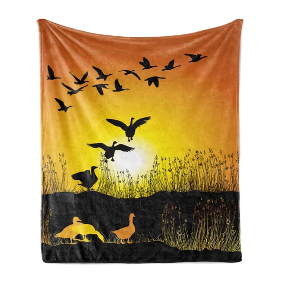 Goose Soft Flannel Fleece Throw Blanket, Close Up Imagery of Swimming Pond Birdies Summer Time Rural Setting, Cozy Plush for Indoor and Outdoor Use, 60" x 80", Charcoal Grey and Yellow, by Ambesonne