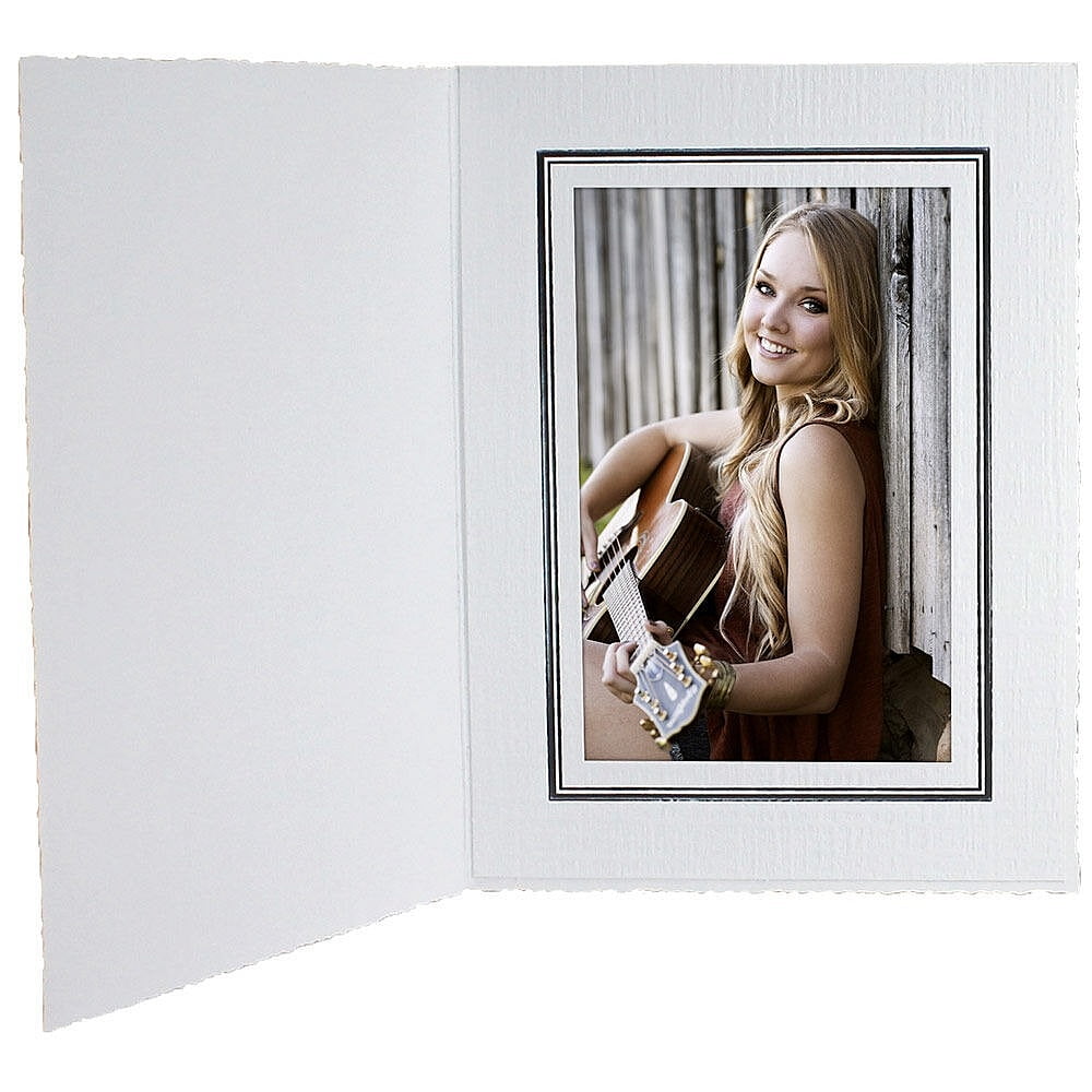 Cardboard Photo Folders White w/Black Foil 5x7 Vertical (25 Pack
