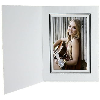 Cardboard Photo Folders White w/Black Foil 5x7 Vertical (25 Pack