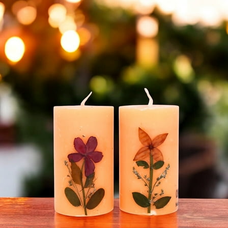 Sustainable Soy Wax Pillar Candle with Essential Oils & Dried Flowers - Orange Scent