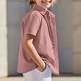 thumbnail image 2 of MGDXOX Kids Short Sleeve Cotton Linen Collar Button Down Shirt With Lace Trim Breathable Fabric Spring Summer Casual Party Wear Pink 14 years, 2 of 9