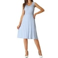 thumbnail image 2 of INSPIRE CHIC Women's Midi Dress V Neck Sleeveless Knitted Pleated Dress M Blue, 2 of 5