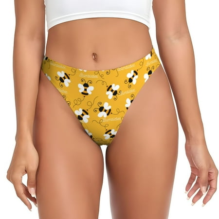 Thongs for Women - Cute Bee Butterfly Yelllow No Show Seamless Womens Thongs Underwear  Soft Stretch G String Thongs for Women Cuteness Ladies Thong Bikini Panties Briefs
