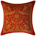 thumbnail image 2 of Stylo Culture Indian Elephant Peacock Sofa Brocade Red And Gold Decorative Throw Pillow Covers 12x12 Jacquard Weave Banarasi Floral Pillow Covers Zippered 30x30 cm Cushion Covers (Set Of 2), 2 of 4