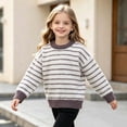 thumbnail image 5 of Spazoro Girls Striped Pullover Sweater Ribbed Cuffs, Loose Long Sleeve Round Neck Warm Casual Knit Jumper for Daily Wear Gray Size 9Months, 5 of 8