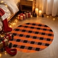 thumbnail image 5 of Lypsnake Buffalo Plaid Round Doormat, 27.5 Inch Black Orange Checkered Circular Floor Mat for Christmas Tree Base & Entryway Entrance Patio Porch Home Decor, 5 of 6