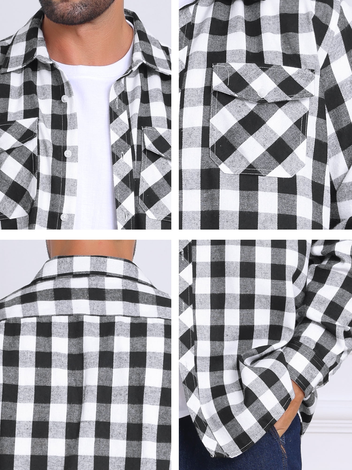 DARING DIVA Men's Contrast Color Slim Fit Long Sleeved Button Down Shirts XL Black White