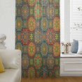 thumbnail image 6 of Vintage Boho Sheer Curtains 72 Inches Long, Ethnic Geometric Floral Green Yellow Red Light Filering Curtains, Breathable Simi Curtain Privacy Drapes for Living Room Bedroom Window Treatment, 6 of 9