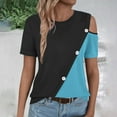 thumbnail image 7 of Cold Shoulder Tops for Women Plus Size Shirt Summer Casual Crew Neck Color Block Button Blouse, 7 of 7