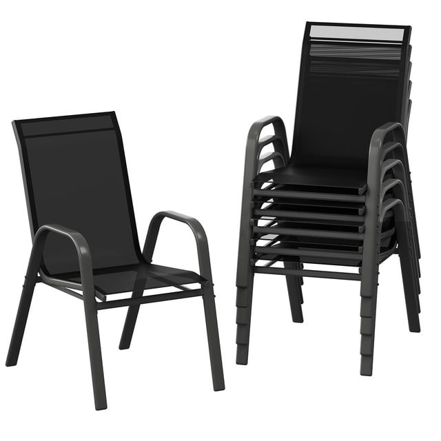 Gaderth Patio Chairs Set of 6, Outdoor Stackable Dining Chairs With Textilene Fabric, High Back All Weather Deck Chairs With Steel Frame and Armrests for Backyard Poolside Garden Balcony