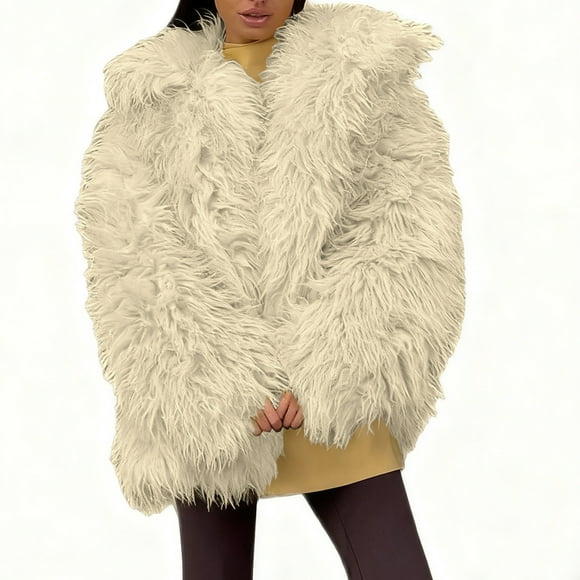AUNVITO Manteau d'Hiver Chaud en Fausse Fourrure pour Femmes, Col en V Court, Veste de Couleur Unie, Tenue de Fête Décontractée (Noir/marine/blanc/vert/jaune)