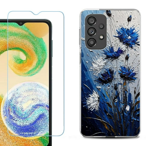 Shockproof Fashion Phone Case for Samsung Galaxy A23 5G, with Tempered Glass Screen Protector, by OneToughShield ® - Cornflower