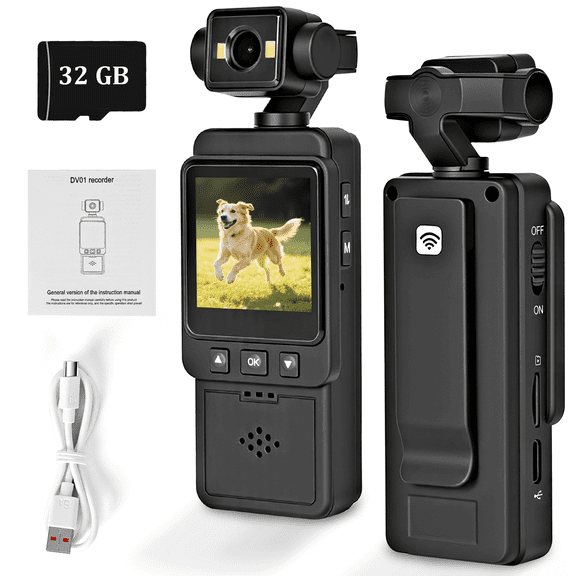 32GB Mini Body Camera,Clip Pocket Vlog Camera，1080P Wearable Sports Action Camcorder Cams with Audio & Video Recording 270 Degree Rotation Recorder for Personal Travel, Walking, Law Enforcement Outd