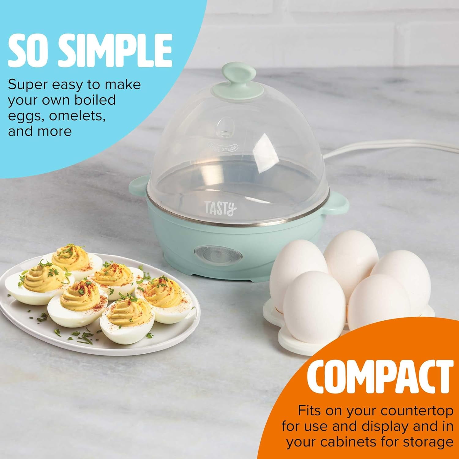 Mini Rapid Egg Cooker, 5-Egg Capacity for Perfect Hard Boiled Eggs or Omelets, Auto Shut Off, Aqua