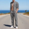 thumbnail image 5 of VBTAPA Mens Linen Sets 2 Piece Long Sleeve Button Down Shirt and Drawstring Long Pants Set Summer Beach Outfits with Pockets Daily Sale Gray L, 5 of 6