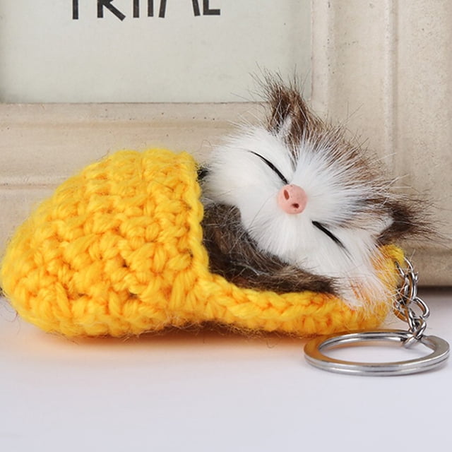 sleeping cat With Pom Pom Plush Toy With Keychain cat Key Pendant Soft Stuffed Animal Toys Kids Girls Bag Hang Pendant heqiyong LED