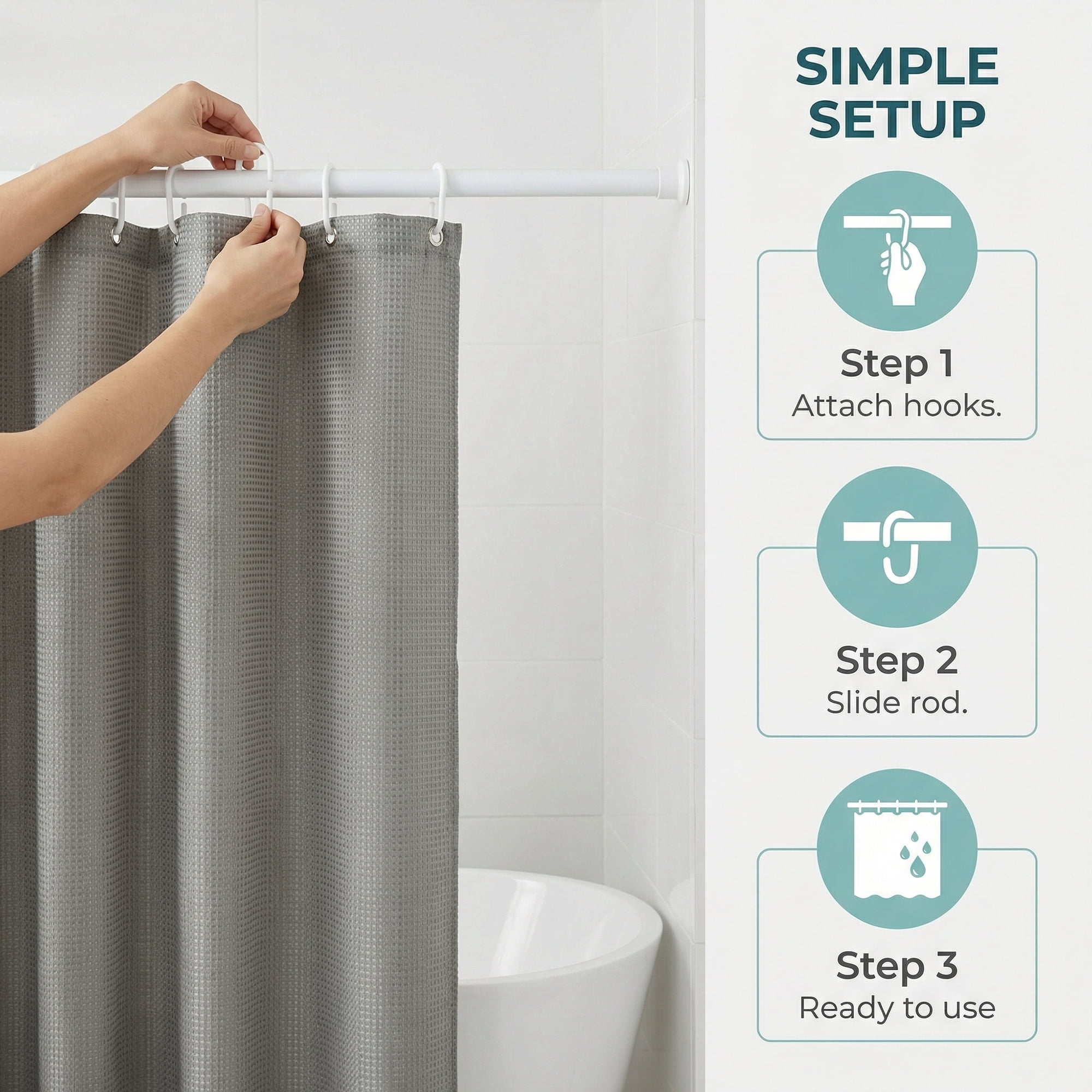 Unique Bargains Waterproof Geometry Shower Curtain Set with 12 Hooks Grey 71"W x 71"L
