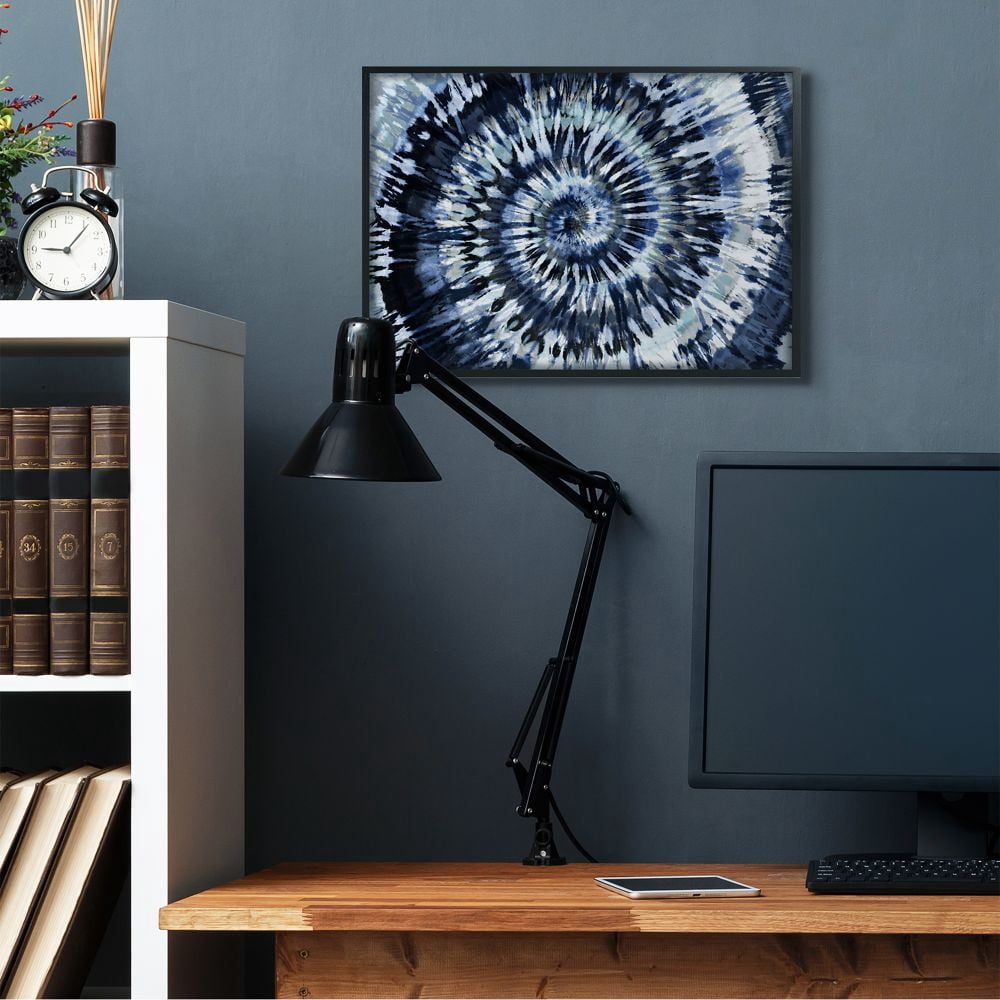 Stupell Industries Abstract Blue Grey Tie Dye Spiral Pattern Detail Framed Wall Art Design by Molly Kearns, 24" x 30", Black Framed
