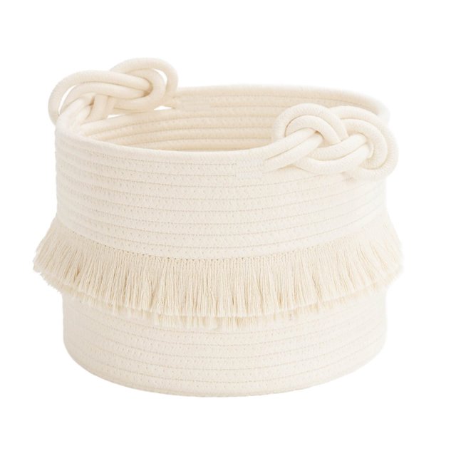 CherryNow Cestas de almacenamiento tejidas pequeñas, cesta decorativa de cuerda de algodón para mantas de pañales, revistas y llaves, linda decoración de guardería con borlas, contenedor de almacenami