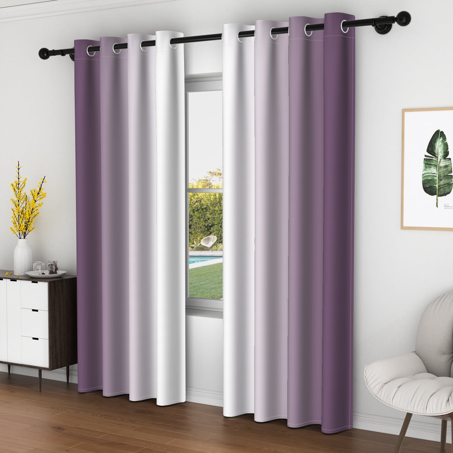Lfeey Light Blocking Curtains, Room Darkening Blackout Curtains, Purple and White, 42"x72", 2 panels