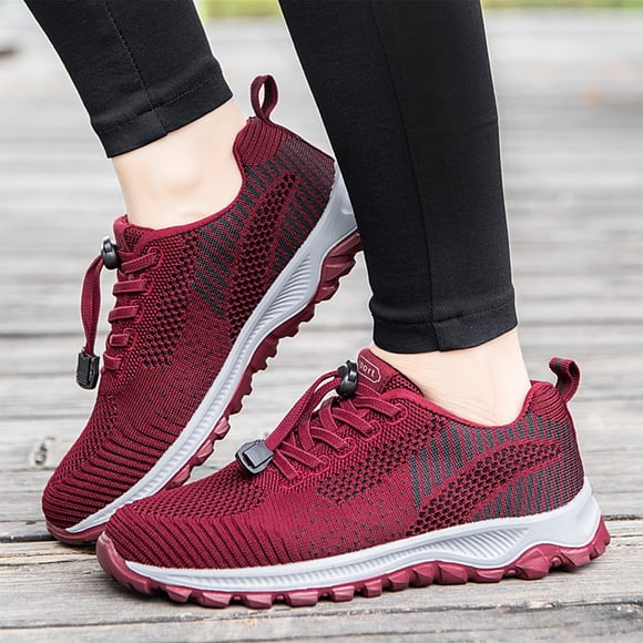Commforr Womens Walking Shoes, Ladies Shoes, Comfort Wear Orthowear Shoes for Women, Comfortwear Orthopedic Sneakers, Arch Support Slip-On Breathable Walking Shoes, Deep Red, 8.5