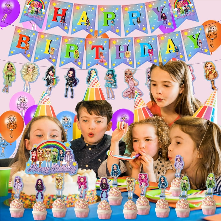 Rainbow High Doll Birthday Party Decoration Princess Girl Rainbow Doll  Balloon Tableware Banner Party Supplise Kids Toys