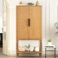 thumbnail image 2 of Intriguing Oak Veneer Cabinet For Different Spaces In Home: Study, Entryway, Hallway, Living Room, Foyer. 71.8-inch Tall, Adjustable Middle Shelf, Aluminum Handles, Extra Bottom Shelf Storing Items,, 2 of 6