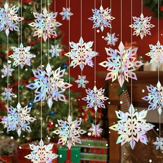 Christmas Hanging Snowflakes Decorations 15 Pack 3D Iridescent