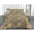 thumbnail image 2 of Ambesonne Floral Quilted Bedspread Set 3 Pcs, Leaf Prints Summer Flowers, King, Khaki Sepia and Pink, 2 of 4