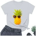 thumbnail image 3 of Ladies Fashion Casual Pineapple Print T Shirt Short Sleeve Top2 Long Sleeved Shirts Womens T Neck Tops for Women Sleeve Shirt Handstand Shirt Long Sleeve Women Long Sleeved T Shirts Solid Workout Tops, 3 of 4