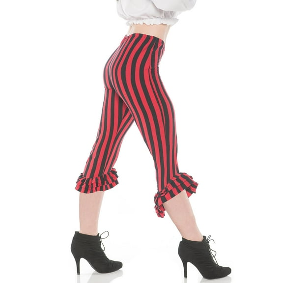 Ruffle Womens Adult Red Black Pirate Buccaneer Costume Leggings-Xl