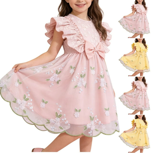 JDQJBZ Robe Bébé Fille Princesse Tutu Jupe Sans Manches Broderie Tenue de Fête pour Tout-Petits Enfants