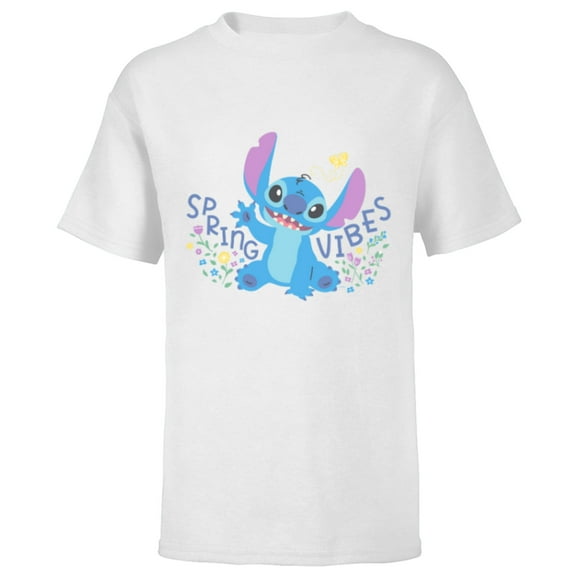 Disney Stitch with Flowers & Butterfly Easter Spring Vibes - Short Sleeve T-Shirt for Kids - Customized-White