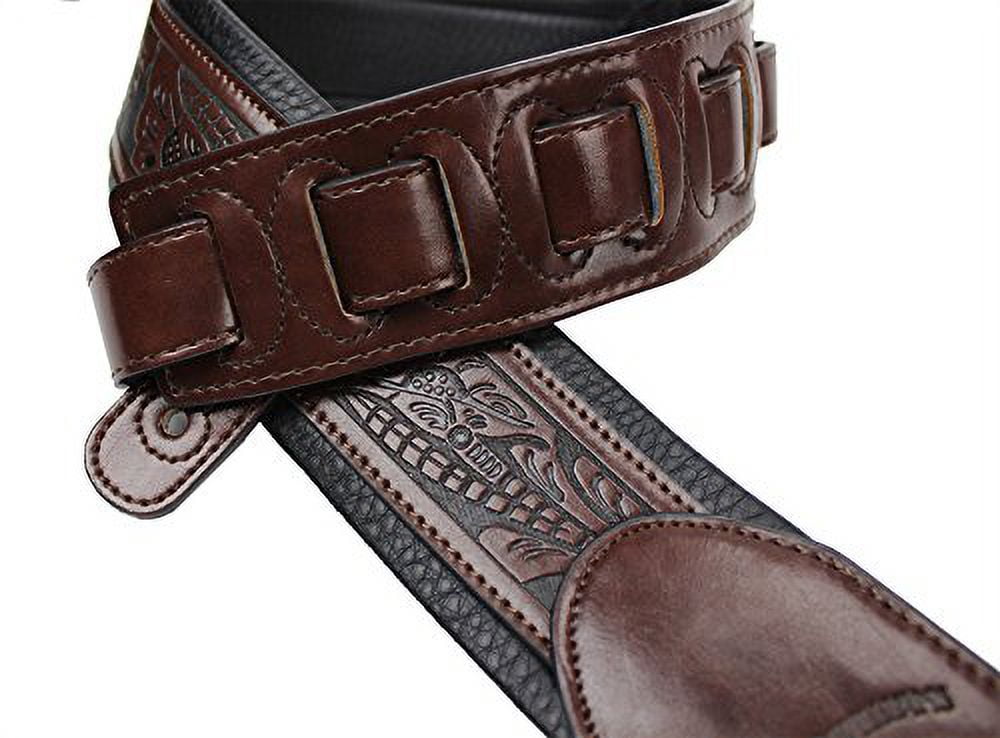 Walker & Williams G-110 Mahogany Brown Padded Guitar Strap with Embossed Tooling