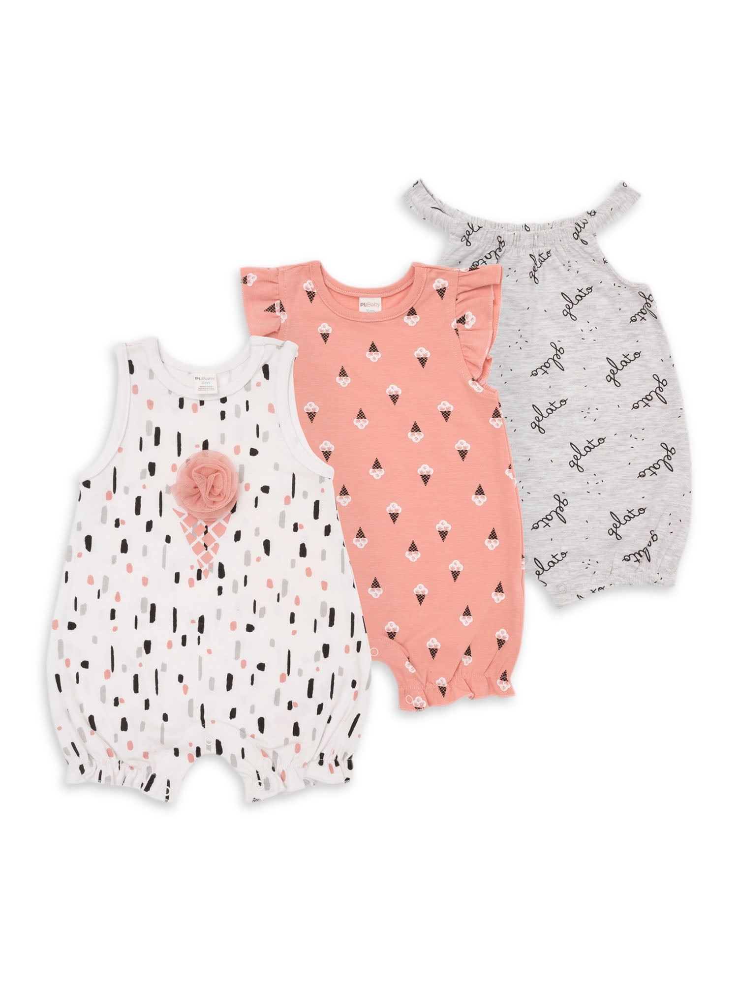 PL Baby by Petit Lem Baby Girl Printed Rompers, 3Pack