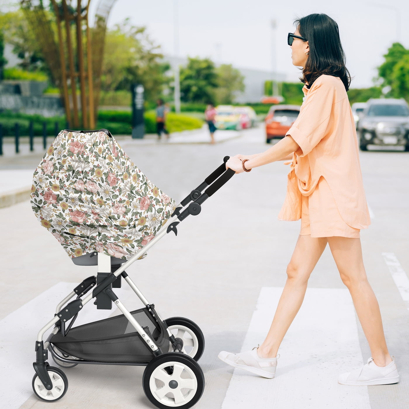 Sweet Jojo Designs Vintage Floral Pink Green and Yellow Multi Use Baby Car Seat and Nursing Cover