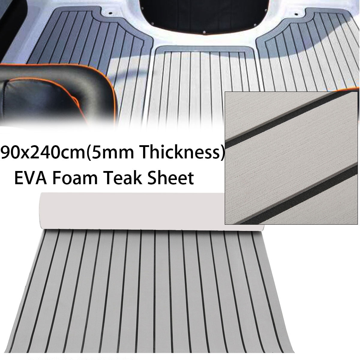 90x240cm Eva Foam 5mm Faux Teak Gray with Black Lines Boat Decking Sheet 